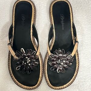 Brighton Black and Brown Floral Sandals, Size 6